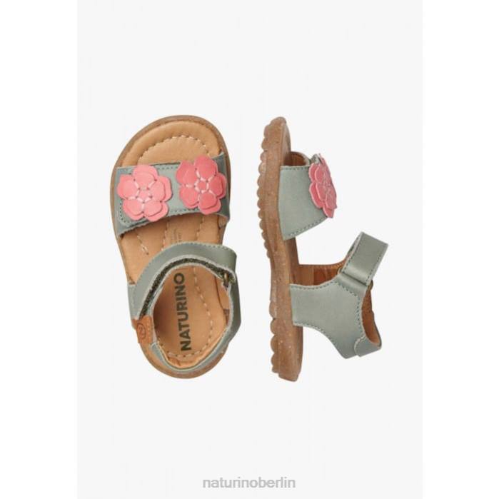 de Naturino Kinder Begonie Sandalen aus Nappaleder mit applizierten Blumen grün-rosa 822X248