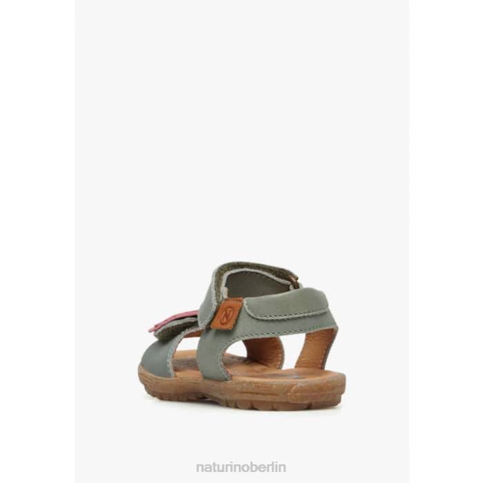 de Naturino Kinder Begonie Sandalen aus Nappaleder mit applizierten Blumen grün-rosa 822X248