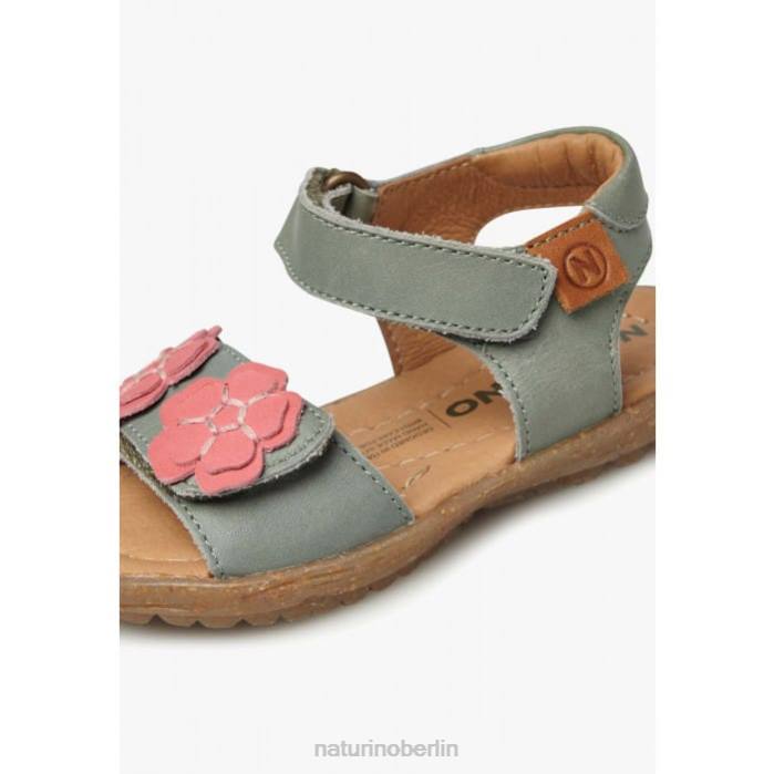 de Naturino Kinder Begonie Sandalen aus Nappaleder mit applizierten Blumen grün-rosa 822X248