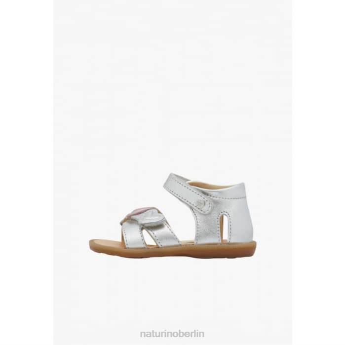 de Naturino Kinder Biene Sandalen aus Metallic-Leder Silber 822X301