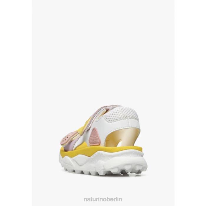 de Naturino Kinder Gaho Junior Aktive Sandalen aus Kunstleder weiß-gelb-rosa 822X29