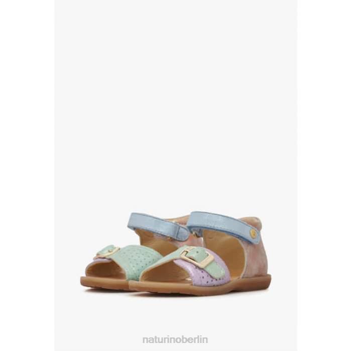 de Naturino Kinder Jead Sandalen aus Leder und Wildleder rosa-hellblau-grün 822X245