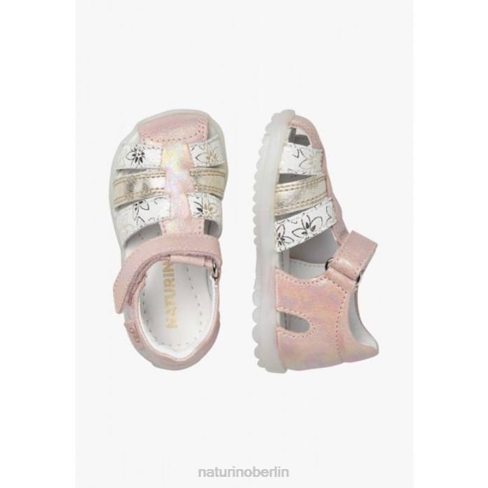 de Naturino Kinder sehen Halbgeschlossene Sandalen aus Metallic-Leder Rosa-Platin 822X249
