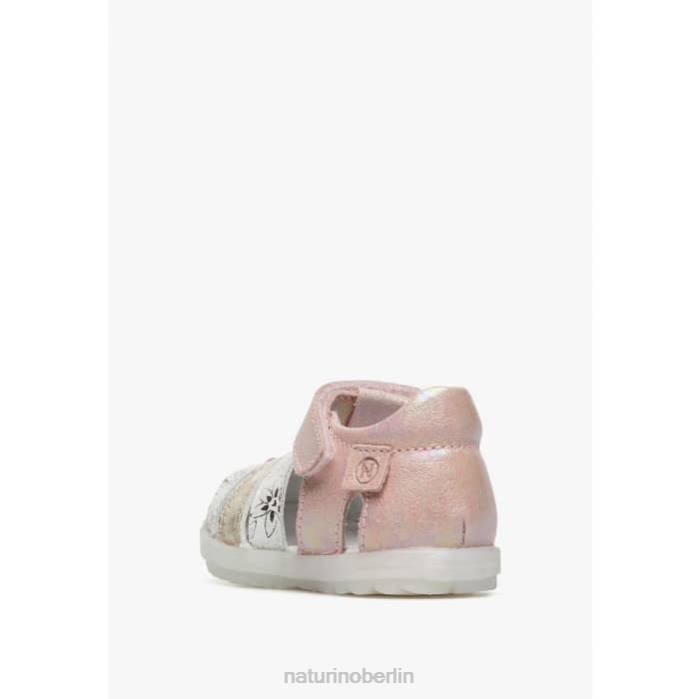 de Naturino Kinder sehen Halbgeschlossene Sandalen aus Metallic-Leder Rosa-Platin 822X249