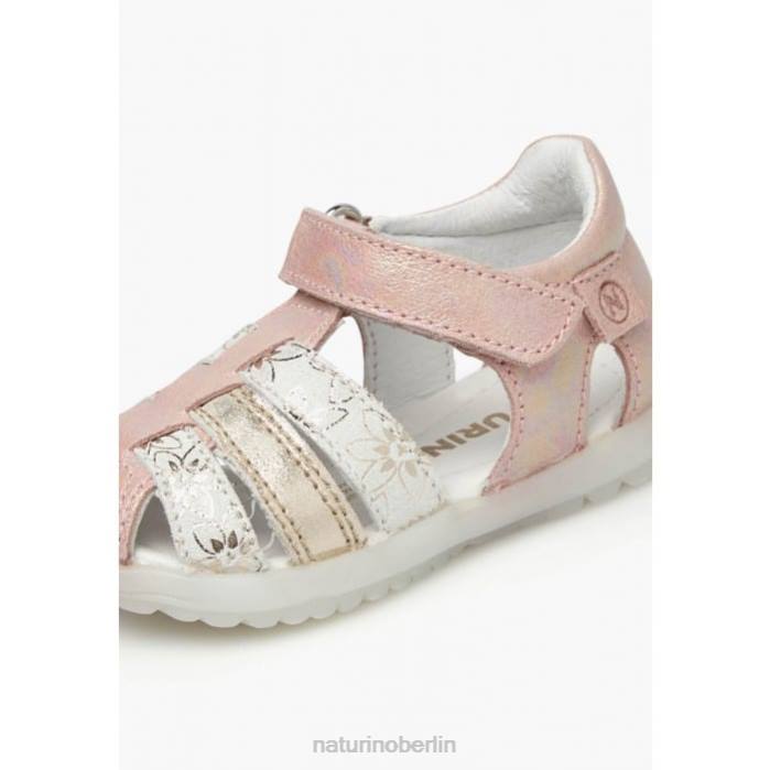 de Naturino Kinder sehen Halbgeschlossene Sandalen aus Metallic-Leder Rosa-Platin 822X249