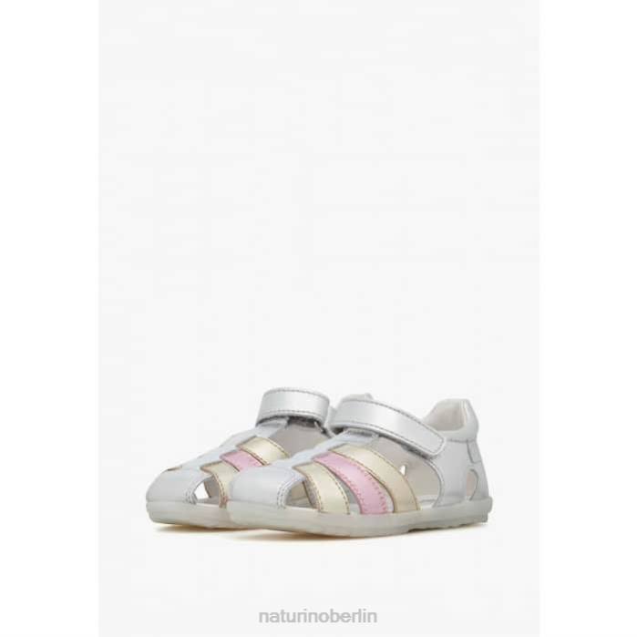 de Naturino Kinder sehen Halbgeschlossene Sandalen aus Metallic-Leder Silber-Platin 822X329