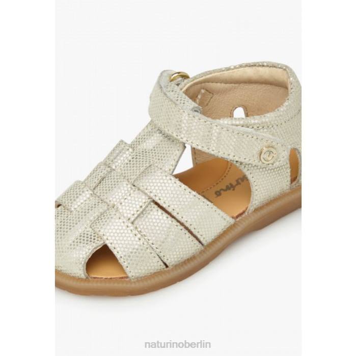 de Naturino Kinder zaffiro halboffene Sandalen aus laminiertem Wildleder Platin 822X331