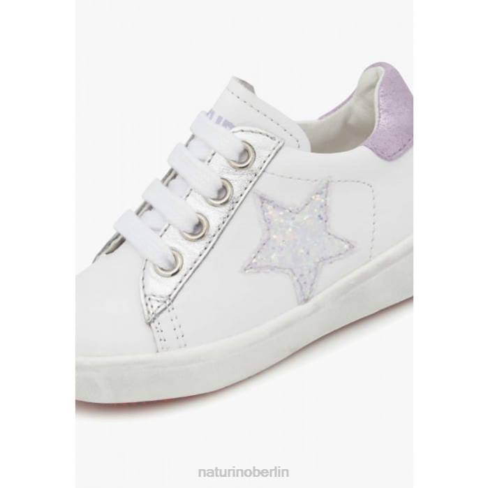 de Naturino Kinder Annie Zip Ledersneaker mit Sternaufnäher weiß-lila 822X392