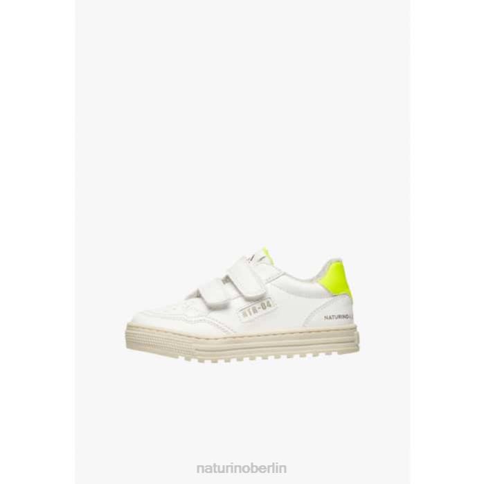 de Naturino Kinder Ariton Hybrid vl. Sneakers aus pflanzlichem Leder und Bio-Baumwolle Weiß-Fluogelb 822X506