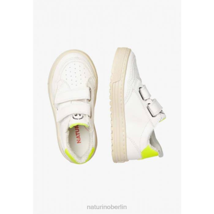 de Naturino Kinder Ariton Hybrid vl. Sneakers aus pflanzlichem Leder und Bio-Baumwolle Weiß-Fluogelb 822X506