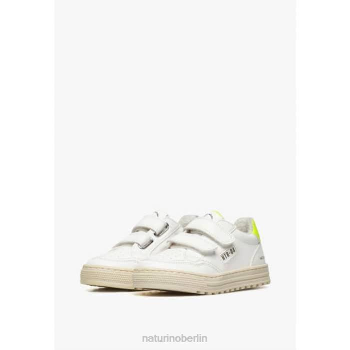 de Naturino Kinder Ariton Hybrid vl. Sneakers aus pflanzlichem Leder und Bio-Baumwolle Weiß-Fluogelb 822X506