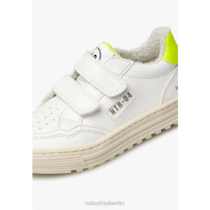 de Naturino Kinder Ariton Hybrid vl. Sneakers aus pflanzlichem Leder und Bio-Baumwolle Weiß-Fluogelb 822X506