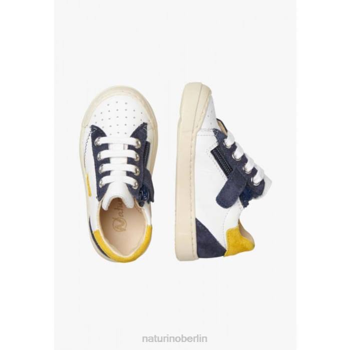 de Naturino Kinder Faluk-Reißverschluss Sneakers aus Leder und Wildleder weiß Blau 822X476
