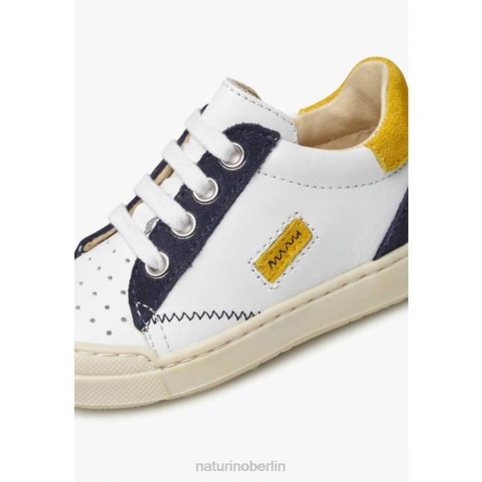 de Naturino Kinder Faluk-Reißverschluss Sneakers aus Leder und Wildleder weiß Blau 822X476