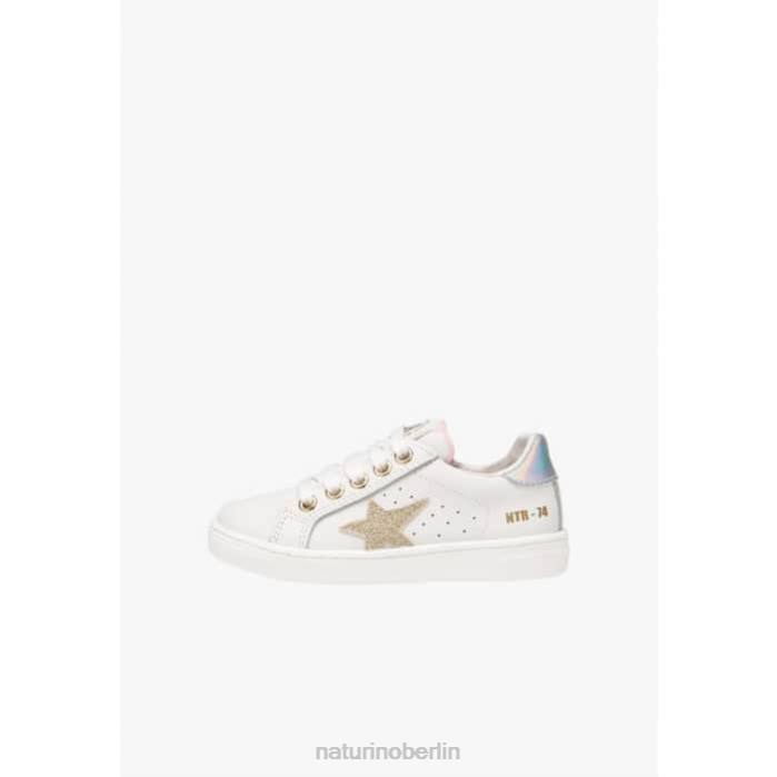 de Naturino Kinder Pinn-Reißverschluss. Ledersneaker Weiß-Platin 822X397