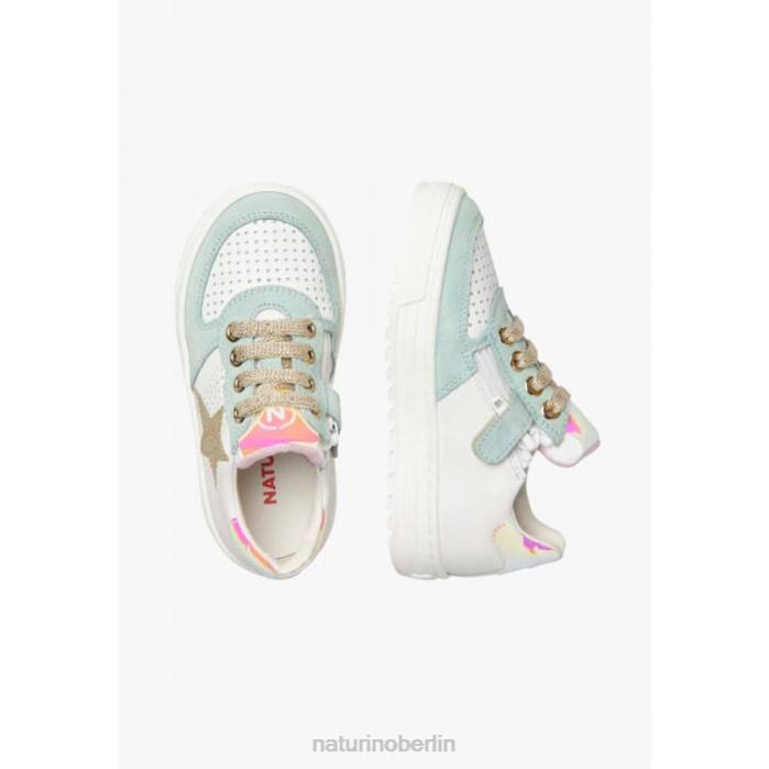 de Naturino Kinder hess zip. Sneakers aus Leder und Wildleder mit Reißverschluss weiß-türkis 822X465