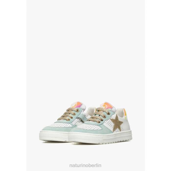 de Naturino Kinder hess zip. Sneakers aus Leder und Wildleder mit Reißverschluss weiß-türkis 822X465