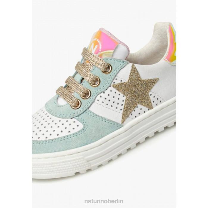 de Naturino Kinder hess zip. Sneakers aus Leder und Wildleder mit Reißverschluss weiß-türkis 822X465