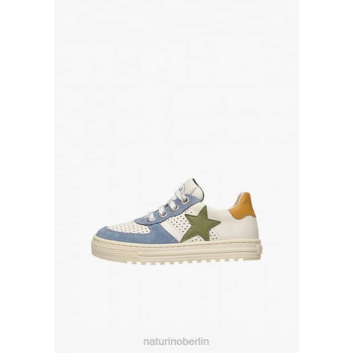 de Naturino Kinder hess zip. perforierte Leder- und Wildleder-Sneaker mit Reißverschluss weiß-himmelblau 822X416