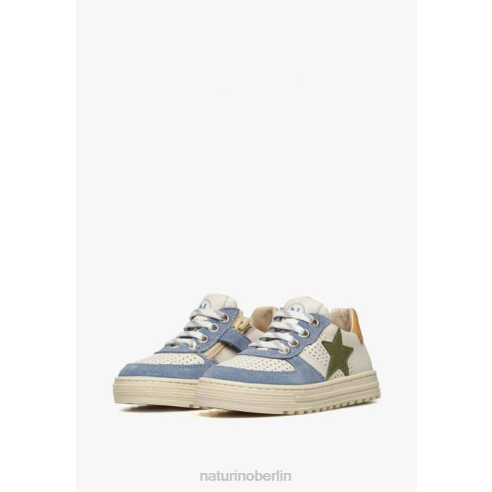 de Naturino Kinder hess zip. perforierte Leder- und Wildleder-Sneaker mit Reißverschluss weiß-himmelblau 822X416
