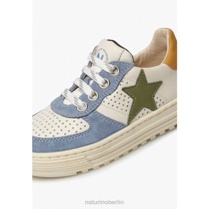de Naturino Kinder hess zip. perforierte Leder- und Wildleder-Sneaker mit Reißverschluss weiß-himmelblau 822X416