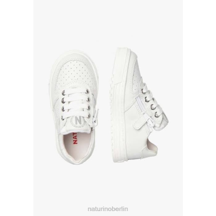 de Naturino Kinder hess zip. perforierte Ledersneaker mit Stern und Reißverschluss Weiss 822X363