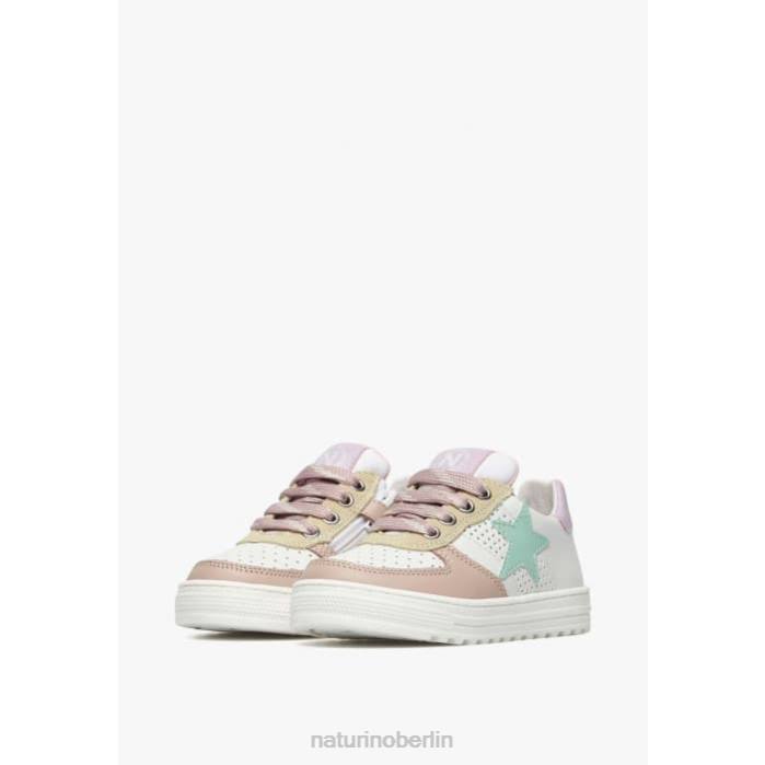 de Naturino Kinder hess zip. perforierte Ledersneaker mit Stern und Reißverschluss weiß-puderrosa 822X487