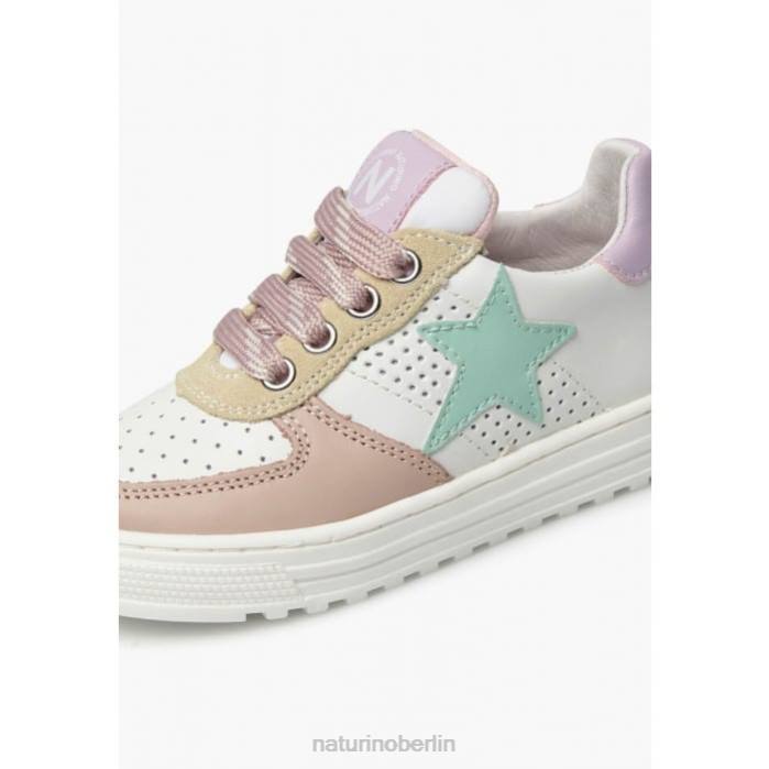 de Naturino Kinder hess zip. perforierte Ledersneaker mit Stern und Reißverschluss weiß-puderrosa 822X487