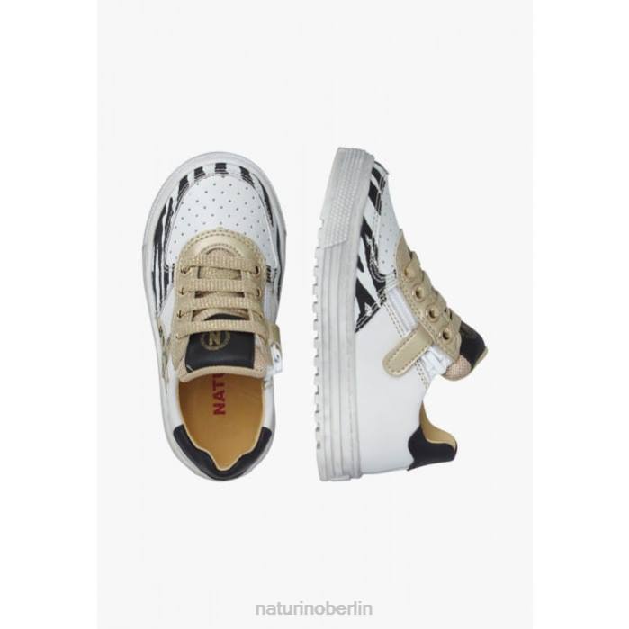 de Naturino Kinder hess zip. perforierte Ledersneaker mit Tierdetail Weiß-Platin 822X521