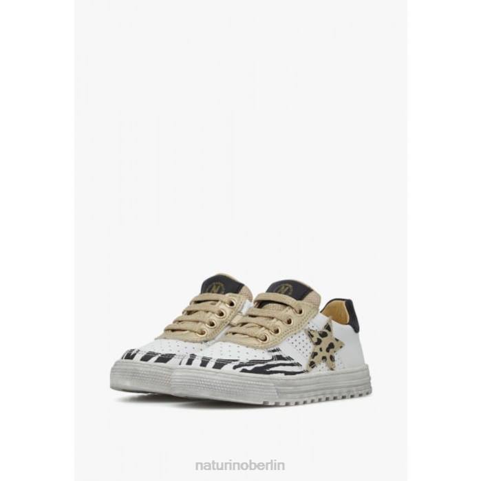de Naturino Kinder hess zip. perforierte Ledersneaker mit Tierdetail Weiß-Platin 822X521