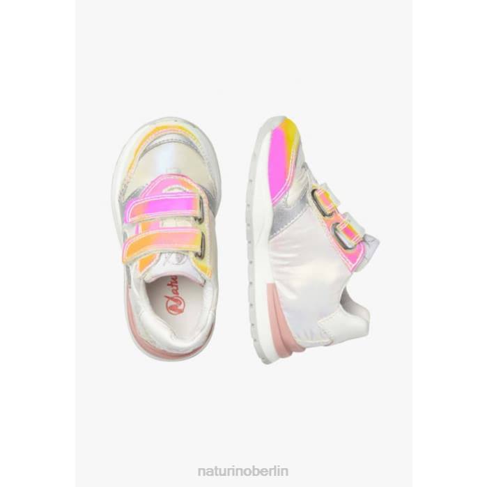 de Naturino Kinder quell vl Sneakers aus Leder und Stoff Silber Weiss 822X366